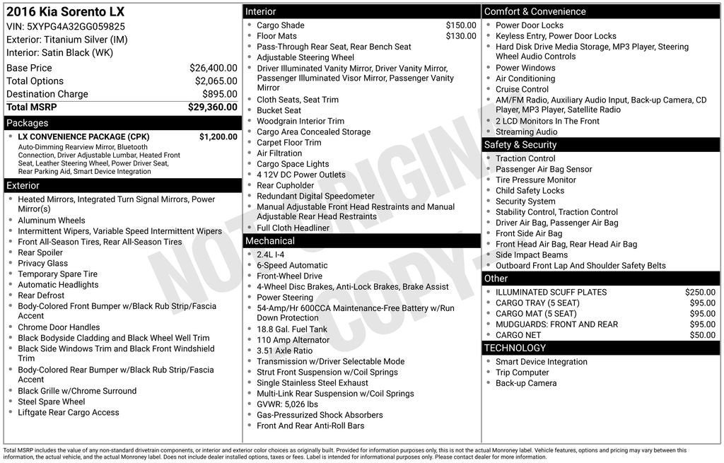2016 Kia Sorento 2.4L LX