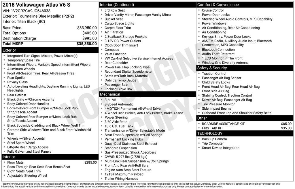 2018 Volkswagen Atlas S 4Motion