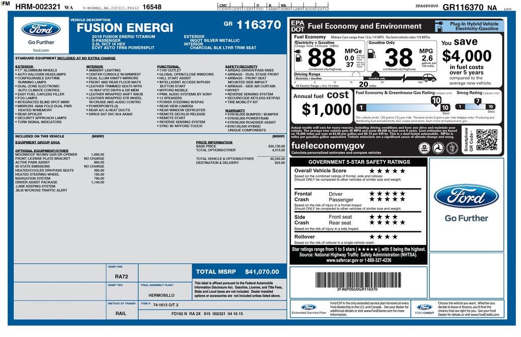 2016 Ford Fusion Energi Titanium