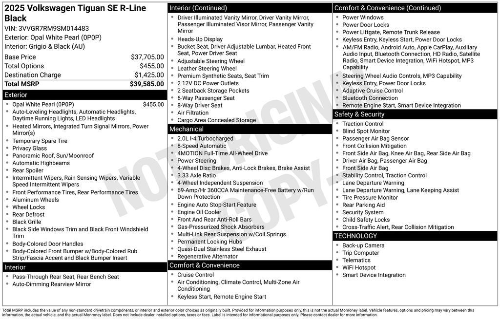 2025 Volkswagen Tiguan 2.0T SE R-Line Black