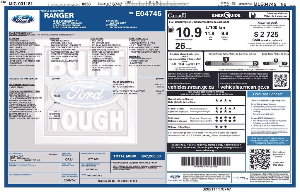 2021 Ford Ranger Lariat