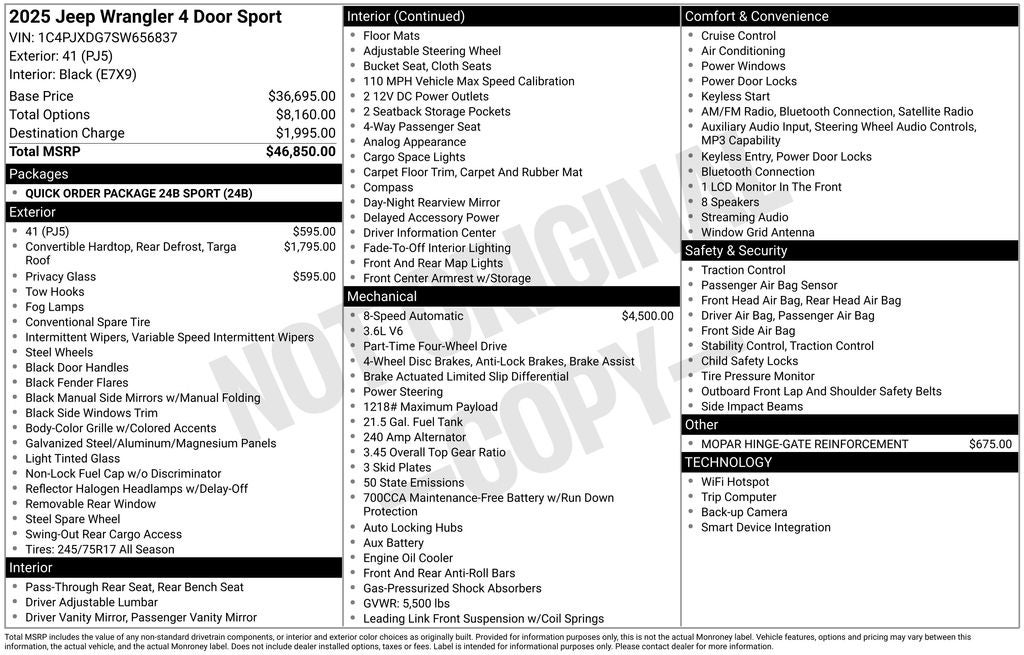 2025 Jeep Wrangler WRANGLER 4-DOOR SPORT