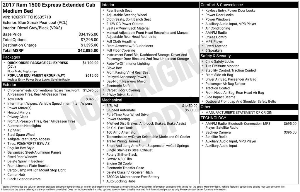 2017 RAM 1500 Express Quad Cab 4x4 6'4' Box