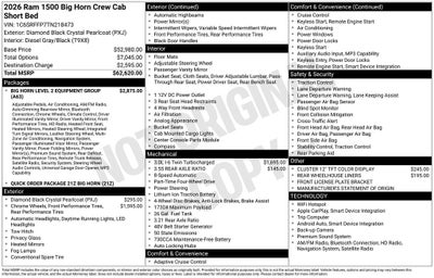 2026 RAM Ram 1500 RAM 1500 BIG HORN CREW CAB 4X4 5'7' BOX