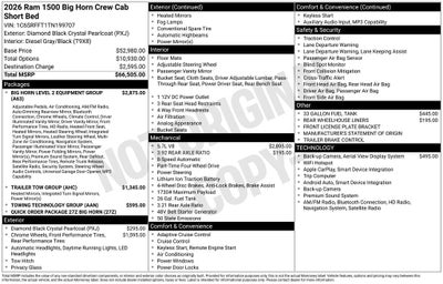 2026 RAM Ram 1500 RAM 1500 BIG HORN CREW CAB 4X4 5'7' BOX