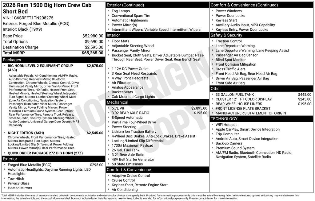 2026 RAM Ram 1500 RAM 1500 BIG HORN CREW CAB 4X4 5'7' BOX