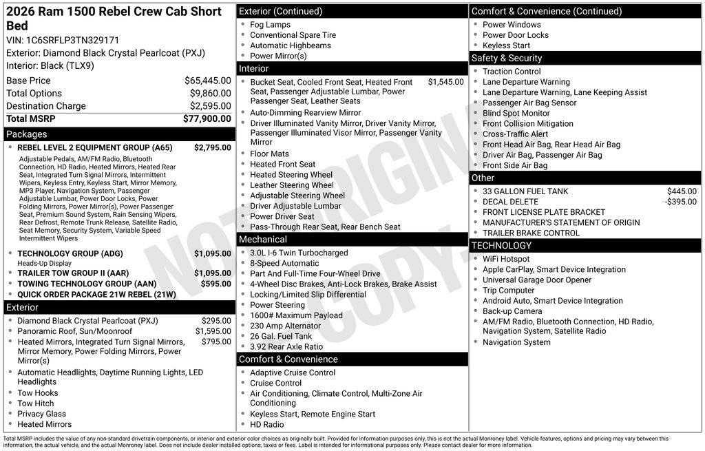 2026 RAM Ram 1500 RAM 1500 REBEL CREW CAB 4X4 5'7' BOX