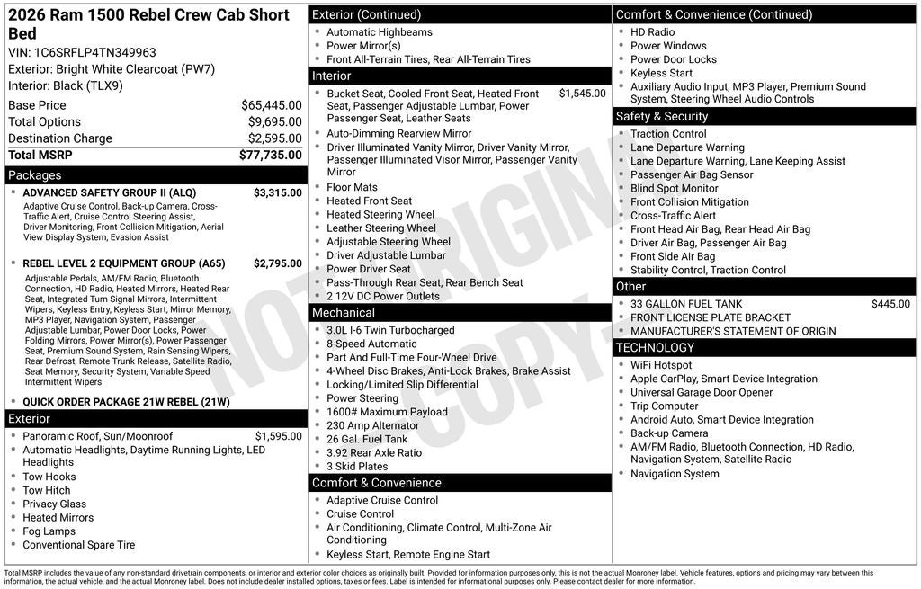 2026 RAM Ram 1500 RAM 1500 REBEL CREW CAB 4X4 5'7' BOX