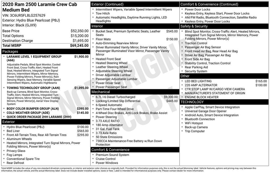 2020 RAM 2500 Laramie Crew Cab 4x4 6'4' Box