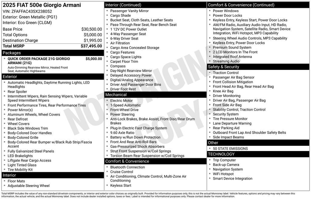 2025 FIAT FIAT 500e GIORGIO ARMANI Collector's Edition