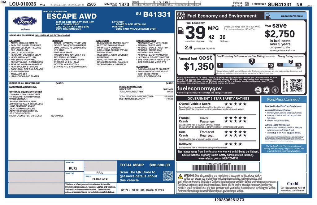 2025 Ford Escape Hybrid ST-Line Select