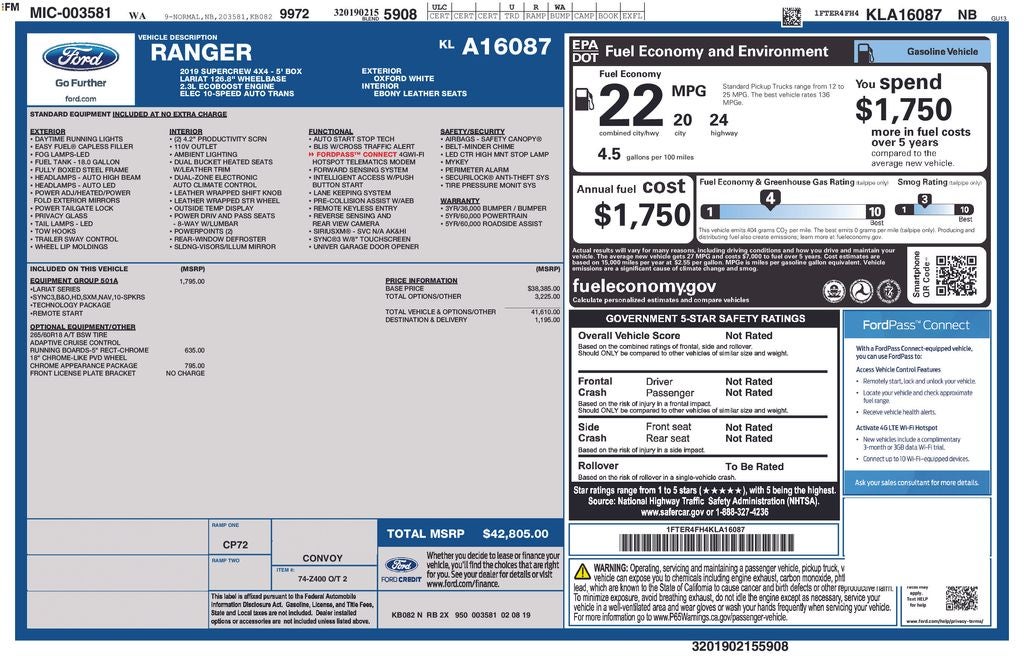 2019 Ford Ranger Lariat